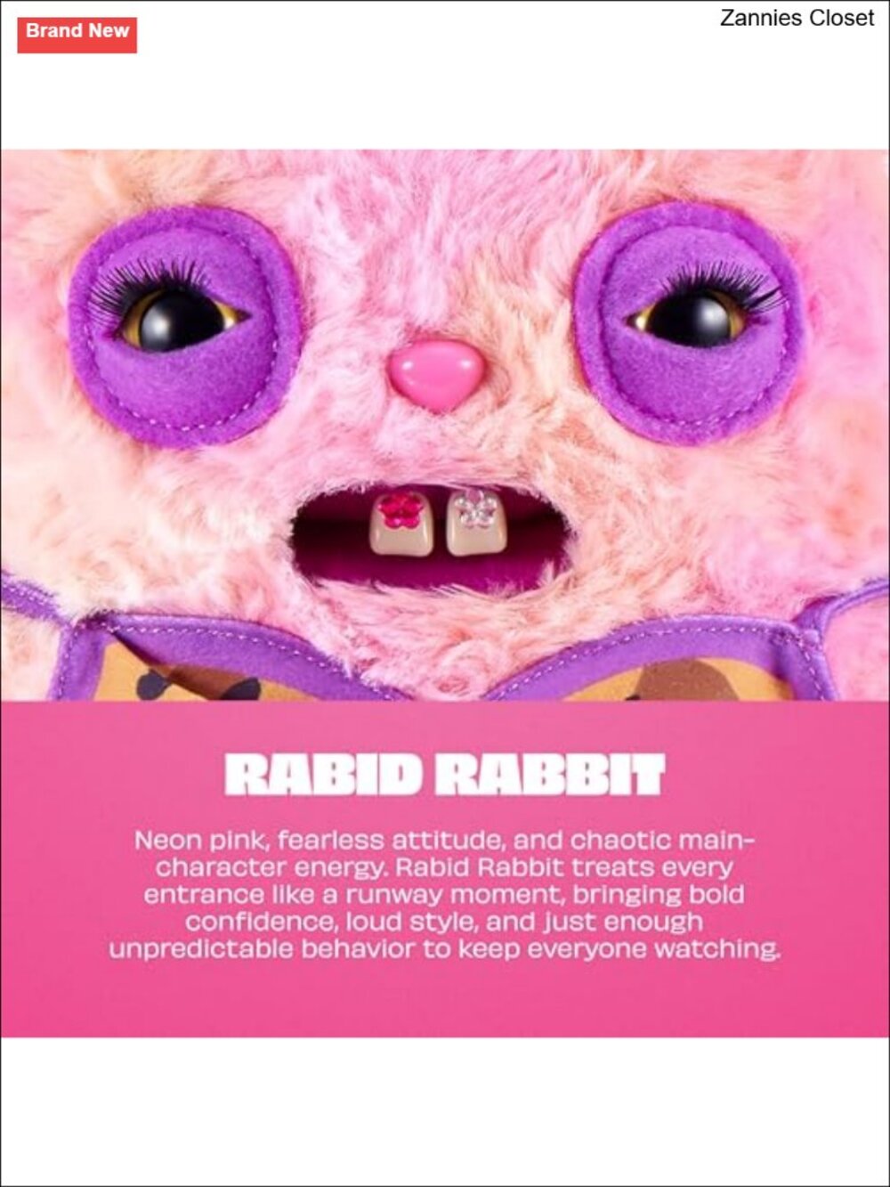 Fuggler Baddies 9 Inch Rabid Rabbit Plush Figure - Picture 3 of 5
